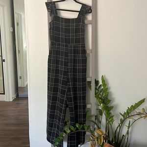 Plaid ruffle strap jumpsuit